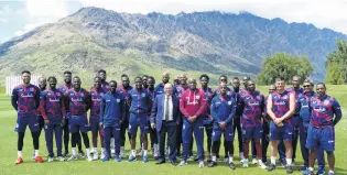  ?? PHOTO: TRACEY ROXBURGH ?? First internatio­nal visitors . . . Members of the West Indies cricket team, Queenstown’s first internatio­nal visitors in eight months, were at the Queenstown Events Centre’s John Davies Oval yesterday with Queenstown Lakes Mayor Jim Boult.