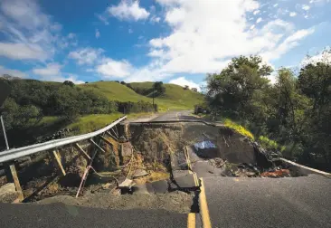  ?? Photos by Paul Kuroda / Special to The Chronicle ?? Above: Alhambra Valley Road is closed because a bridge collapsed at Castro Ranch Road near Pinole. Below: Colin Taylor, 77, can’t do his runs along Canyon Road because of the damaged bridge in Moraga.
