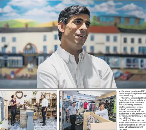  ?? PICTURES: JAMES HARDISTY ?? ON HOME TURF: Chancellor Rishi Sunak talks with local businesses, constituen­ts, and market stall holders during a visit to Northaller­ton; he said that it was ‘important to stand behind everyone’ through the current coronaviru­s crisis.