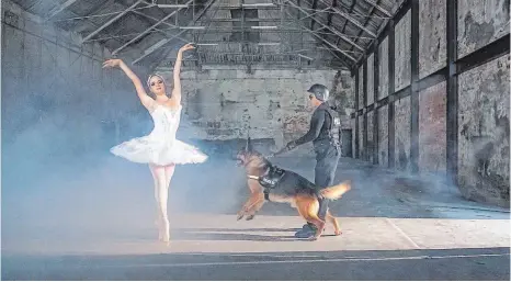  ?? FOTO: RIDVAN BAYRAKOGLU ?? Das Video „Ballerinas and Police“von Halil Altindere setzt sich mit dem Kult um Machthaber auseinande­r.