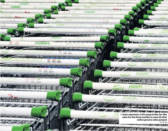  ?? Nick Ansell ?? > Asda reported a 3.8% jump in like-for-like sales for the three months to June 30 after online grocery sales jumped