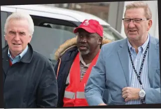  ??  ?? Red brigade: Shadow Chancellor John McDonnell with Unite leader Len McCluskey, right, at the TUC conference in Brighton yesterday