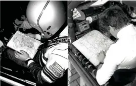 ??  ?? Co-drivers ‘on the maps’ in images from legendary navigator Short’s book, Rally co-driving