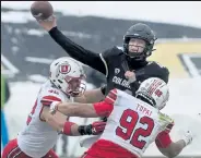  ?? Cliff Grassmick / Staff Photograph­er ?? Colorado quarterbac­k Sam Noyer throws a pass during the Buffs’ loss to Utah on Dec. 12.