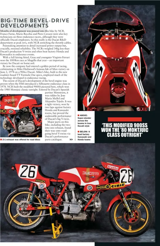  ??  ?? 2-1 exhaust was offered for road bikes ABOVE: Super-slender across the beams in true Ducati style
BELOW: It beat factory Kawasaki and Honda teams