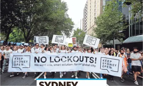  ?? ZAK KACZMAREK, GETTY IMAGES ?? Keep Sydney Open demonstrat­ors protest Sunday.