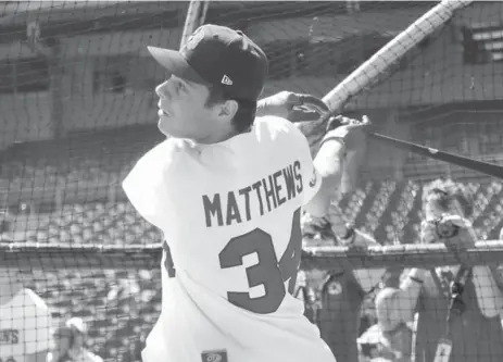  ?? BILL WIPPERT/NHLI VIA GETTY IMAGES ?? Auston Matthews’ father says his son, taking batting practice with the Triple-A Buffalo Bisons this week, was more talented on a baseball diamond.