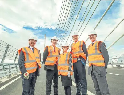  ?? Picture: Peter Devlin. ?? Excited by the Gateway Rosyth initiative, from left: Charles Hammond of Forth Ports, Craig Watt of Scottish Enterprise, Lindsey Methven of Fife Council, William McAlister of Scarboroug­h Muir Group, and Ian Donnelly of Babcock Internatio­nal Group.