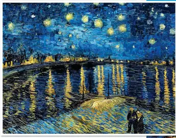  ?? ?? SHINING BRIGHT: Van Gogh’s famous Starry Night On The Rhone, above, and the embankment at Arles, right, where he painted it
