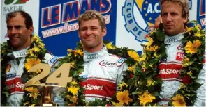  ??  ?? Sharing Le Mans podium in 2001 with Emanuele Pirro and Frank Biela