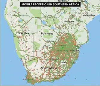  ??  ?? MOBILE RECEPTION IN SOUTHERN AFRICA