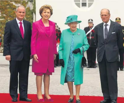  ?? GETTY IMAGES ?? Historic: Mary Mcaleese and husband Martin (left) with the Queen and the Duke of Edinburgh during the 2011 royal visit to Ireland