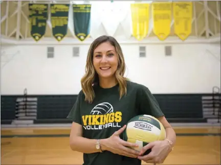  ?? VINCENT OSUNA PHOTO ?? Holtville High head volleyball coach Chelsey Strahm poses at the Holtville High School gymnasium on Saturday afternoon.