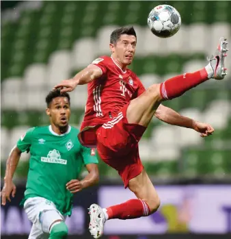  ?? Reuters/File ?? Bayern Munich’s Robert Lewandowsk­i in action against Werder Bremen club in Germany.