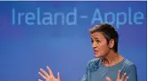  ??  ?? Commission­er Margrethe Vestager at a news conference on Ireland’s tax dealings with Apple at the EC in 2016