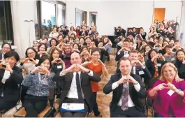  ?? Courtesy of KGCCI ?? From front row right, EU Ambassador to Korea Maria Castillo Fernandez, German Ambassador to Korea Georg Schmidt and Korean-German Chamber of Commerce (KGCCI) CEO Martin Henkelmann and other participan­ts of the Women In Korea leadership group pose during its annual kick-off event at the German ambassador’s residence in Seoul, March 8.