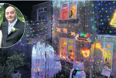  ??  ?? Denise and Clint Archer, inset, have created a dazzling festive display at their home in Long Hay Close, as has Marco Perdicchia in Banwell Road, right