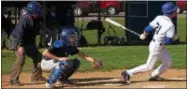  ?? RANDY MEYERS — THE MORNING JOURNAL ?? Cole Bramhall of Lake Ridge delivers a hit to center field against Open Door on April 24.