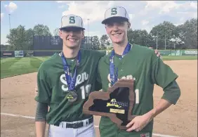  ?? Photo courtesy of Kevin Huerter ?? Ian Anderson, left, and Kevin Huerter after winning a state baseball title at Shenendeho­wa in 2016. Both are now playing pro sports in Atlanta.