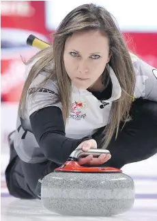 ??  ?? Team Homan skip Rachel Homan throws a rock during a draw against Team Carey at the 2017 Roar of the Rings Olympic trials in Ottawa on Saturday.
