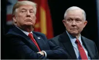  ?? AP ?? Donald Trump sits with Attorney General Jeff Sessions during the FBI National Academy graduation ceremony in Virginia. —