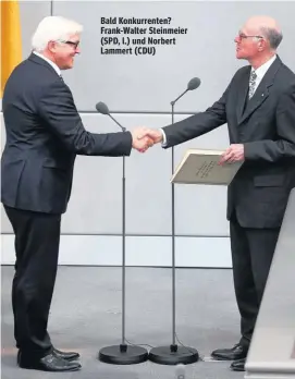  ??  ?? Bald Konkurrent­en? Frank-Walter Steinmeier (SPD, l.) und Norbert Lammert (CDU)