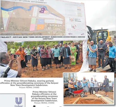  ?? Picture: REINAL CHAND ?? Prime Minister Sitiveni Rabuka, wearing garland, officiates at the groundbrea­king ceremony of the Keiyasi New Town Developmen­t Subdivisio­n.
