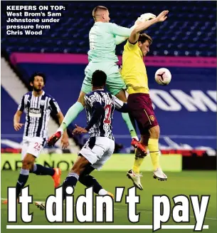  ??  ?? KEEPERS ON TOP: West Brom’s Sam Johnstone under pressure from Chris Wood