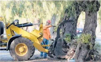  ?? DAMIAN DOVARGANES/AP ?? After reporting an estimated loss of nearly $6.1 million in the early months of the pandemic, officials in Upland, Calif., say the city is now doing well financiall­y. Above, a city crew removes tree debris after a windstorm last week.