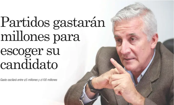  ?? Para financiar la convención interna, los precandida­tos como Miguel Carabaguía­z del PUSC, tendrán que pagar una cuota de inscripció­n. Gerson Vargas/La República ??