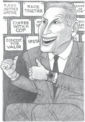  ??  ?? Howard Schultz; drawing by Mark Alan Stamaty