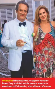  ??  ?? Después de la fastuosa boda, los esposos Fernando Botero Zea y Marinés Londoño pasaron unas cortas vacaciones en Pietrasant­a y otras villas de La Toscana.