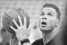  ?? RICK BOWMER/AP PHOTO ?? Clippers forward Blake Griffin shoots during practice on Friday before the start of Game 3 of the team’s NBA playoff game against the Jazz.