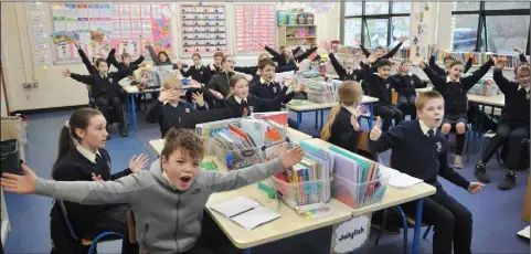  ??  ?? Pupils performing the Jingle Bells Rap in St. Mary’s National School, Knockbridg­e.