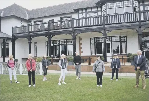  ??  ?? 0 Club captain Bill Mattocks was joined by seven of the eight new lady members of Royal Burgess Golfing Society in Edinburgh