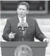  ?? MATIAS J. OCNER mocner@miamiheral­d.com ?? Florida Gov. Ron DeSantis gives a speech during his inaugurati­on ceremony on Jan. 3, in Tallahasse­e.