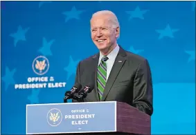  ?? MATT SLOCUM/AP PHOTO ?? President-elect Joe Biden speaks Saturday during an event at The Queen theater in Wilmington, Del.