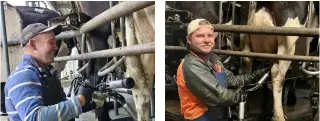  ?? ?? Waterton
ABOVE Staff are enjoying better milking efficiency gains with 30 minutes less in the farm dairy each milking. David Hamer (left) James Lightfoot (right).