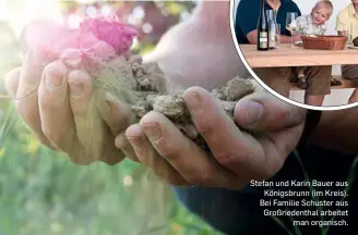  ??  ?? Stefan und Karin Bauer aus Königsbrun­n (im Kreis). Bei Familie Schuster aus Großrieden­thal arbeitet man organisch.