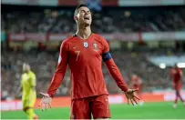  ?? AP ?? Cristiano Ronaldo reacts after missing a scoring chance. —