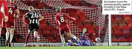  ?? JON CORKEN ?? Accrington score the winning penalty against Grimsby in the Papa John’s EFL Trophy