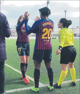  ?? FOTO: FCB ?? Momento del debut de Asisat Oshoala con el Barça, diez segundos antes de marcar