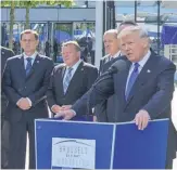  ?? CHRISTOPHE LICOPPE, AFP/ GETTY IMAGES ?? President Trump at NATO headquarte­rs in Brussels.