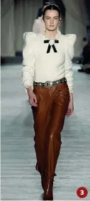  ??  ?? 3 1 Emporio Armani Pellicciot­ti, gambe scoperte e stivali da rodeo
2 Trussardi Paesaggi alpini
3 Philosophy Le spalle tornano importanti 4 Marni Omaggio ai contrasti, di colori e tessuti 5 Biagiotti
Il bianco Laura 6 MSGM La stampa col ritratto di...