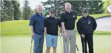  ??  ?? Pictured, from left, at the annual Business Fore Calgary Kids golf tournament are Peter Smed, Lorne Peterson and tournament founders Joe Klassen and Tim Morgan.