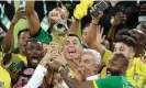  ?? Photograph: Yasser Bakhsh/Getty Images ?? Cristiano Ronaldo (centre) celebrates AlNassr’s victory over Al-Hilal in the Arab Club Champions Cup. PIF owns both clubs.