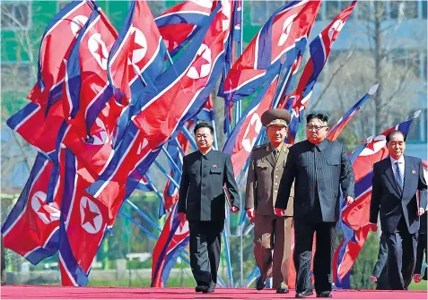  ??  ?? North Korean leader Kim Jong-un arrives for an opening ceremony for a new housing project in Pyongyang