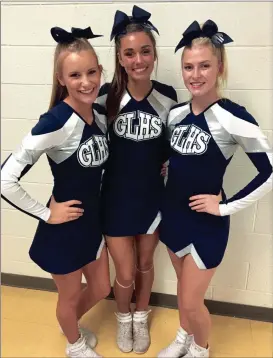  ??  ?? The Gordon Lee High School competitio­n cheerleadi­ng seniors include (from left) Ansleigh Sturdivant, Chloe Keith and Ali Millican. (Photo by Scott Herpst)