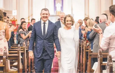  ?? Picture: HELEN ORR ?? Chief Minister Michael Gunner and Kristy O'Brien moments after they tied the knot yesterday