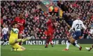  ??  ?? Lucas Moura scores at Anfield in March. Can he be left out despite his semi-final hat-trick? Photograph: Paul Childs/Action Images via Reuters